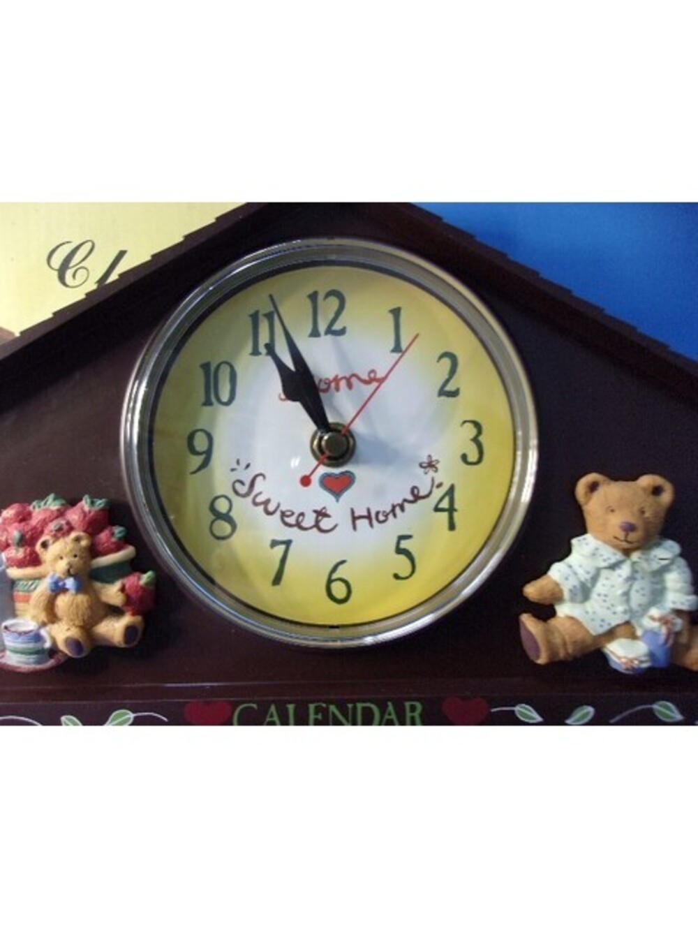 Vintage Home Sweet Home Plastic Wall Clock Perpetual Calendar Bears 1980's IOB - Picture 3 of 13